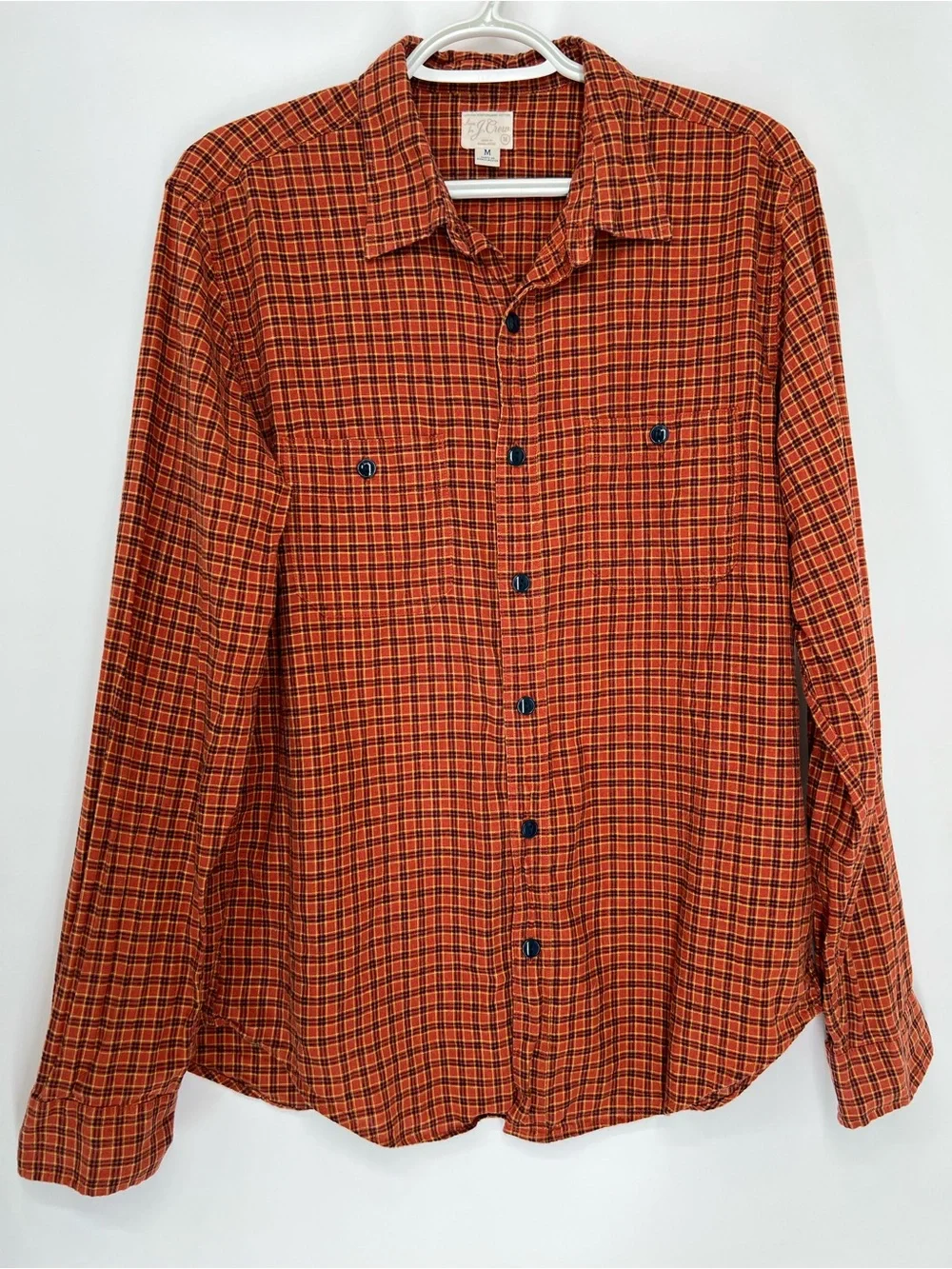 J. Crew Orange and Black Plaid Button-Down Shirt